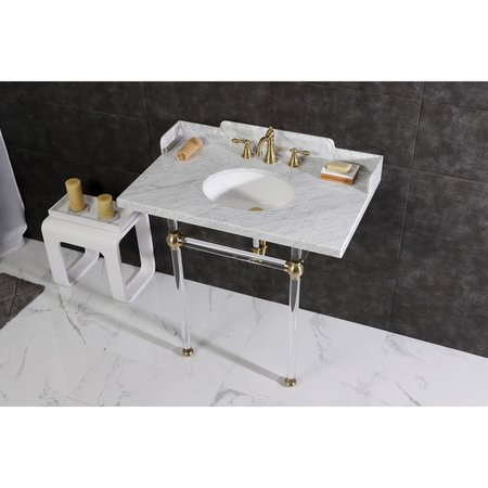 Kingston Brass 36 Carrara Marble Console Sink with Acrylic Legs, Marble WhiteBrushed Brass LMS36MA7